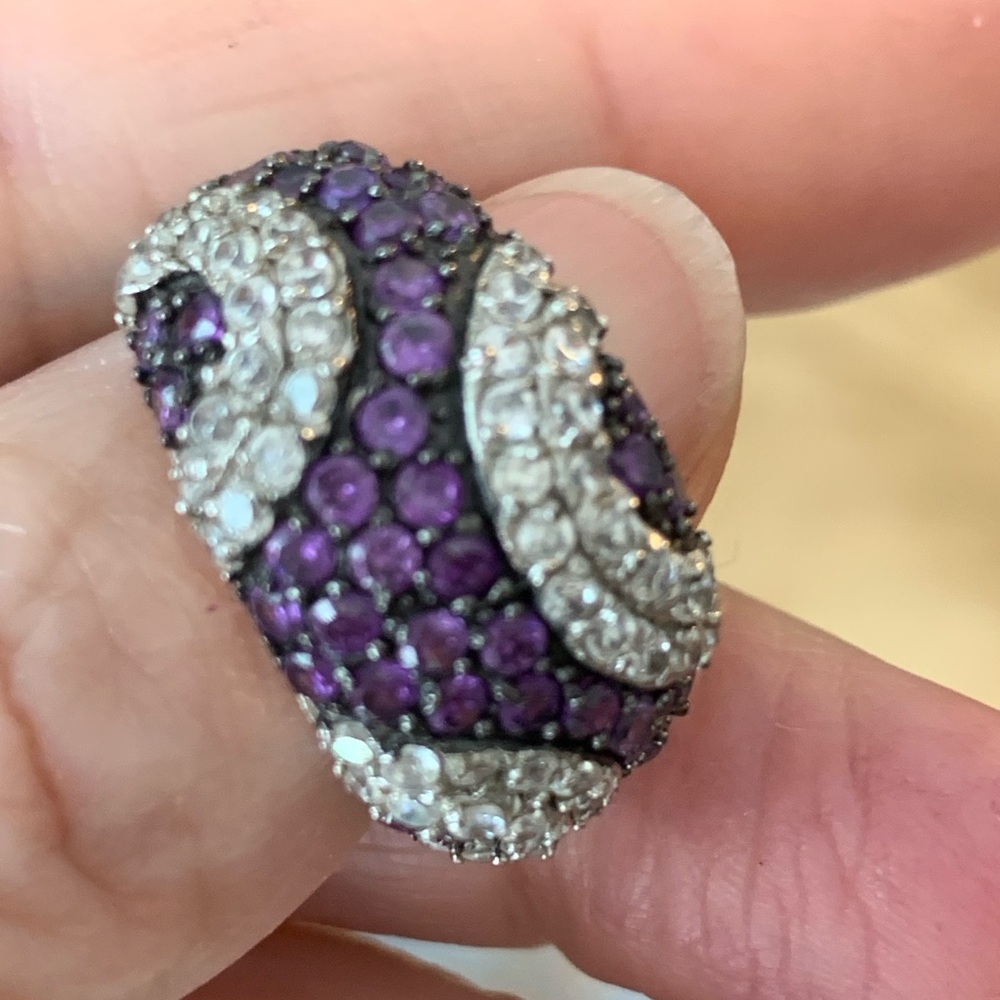 Elegant Purple and Silver Dome RingSize 7.25-7.5
